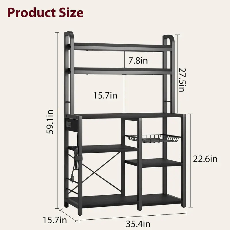 6-Tier Kitchen Storage Rack with Wire Baskets and Dual Outlets - Microwave Stand & Organizer