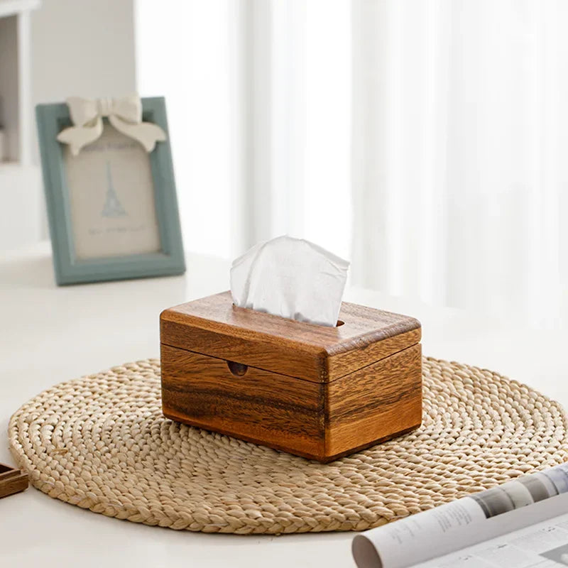 Luxury Wooden Tissue Box Cover - Premium Walnut Napkin Holder for Home & Desk