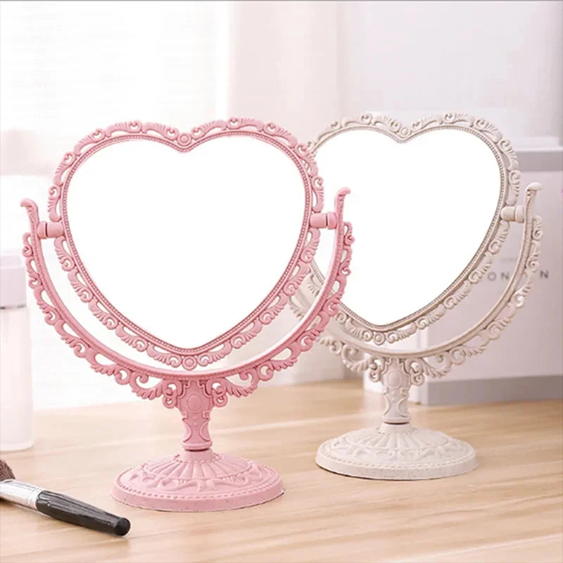 Heart-Shaped Double-Side Makeup Mirror with Stand - Portable Vanity Mirror for Women