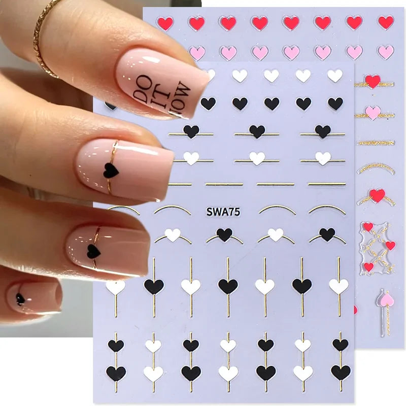 4 Pcs Gold Heart Line Nail Art Stickers for Romantic Valentines French Tips