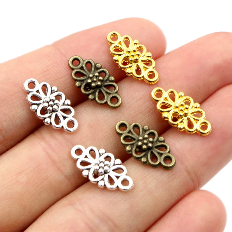 30pcs Flower Connector Charms 16x8mm Antique Silver Bronze Jewelry Supplies