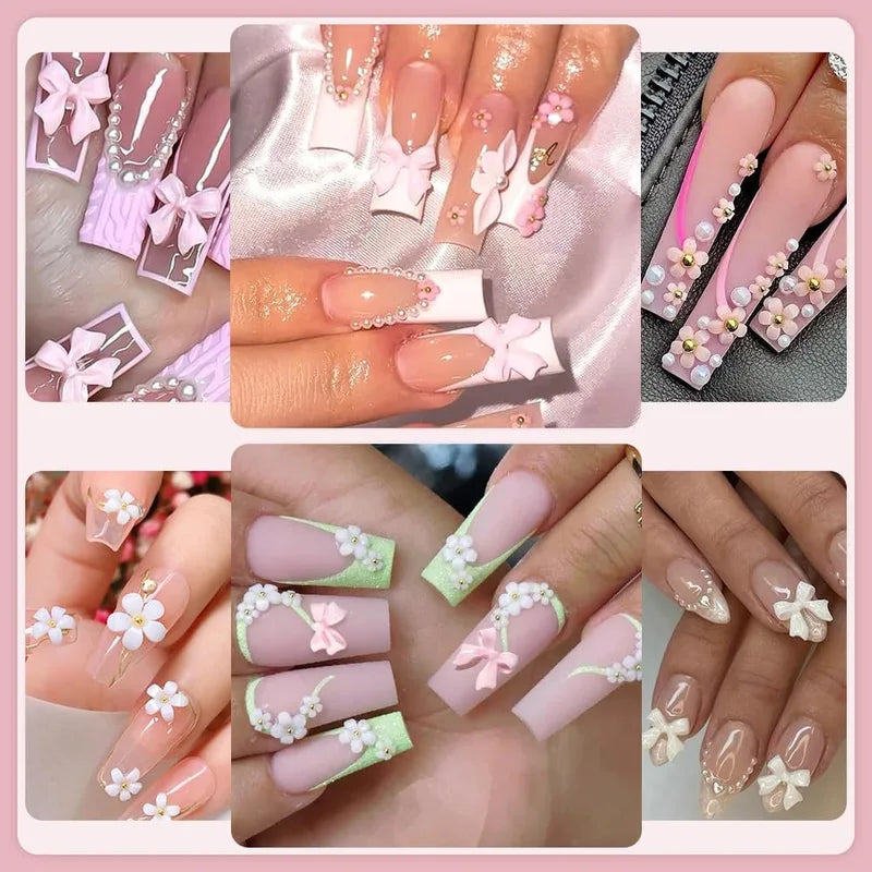 Mixed Acrylic Bowknot 3D Nail Art Decorations Flower Resin Charms Set