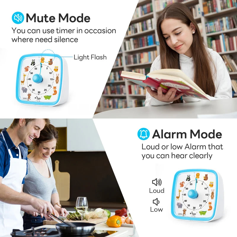 Animal-Themed Visual Timer with Night Light - Silent 60-Minute Countdown Gadget