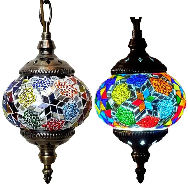 Turkish Moroccan Mosaic Hanging Ceiling Lamp with E27 Socket - Retro Home Decor