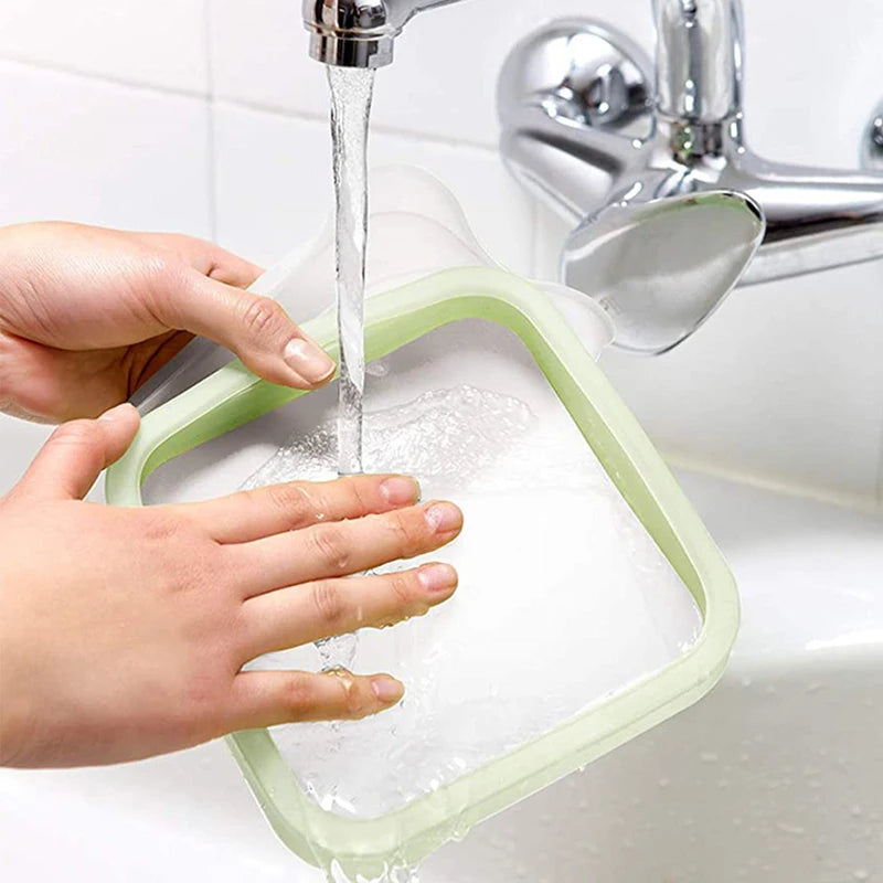 Silicone Sandwich Bento Box with Handle Food Container for Lunch - Reusable, Microwave Safe