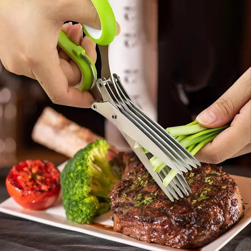 Herb Scissors Stainless Steel 5-Blade Kitchen Shears with Cover - Multipurpose Vegetable Cutter