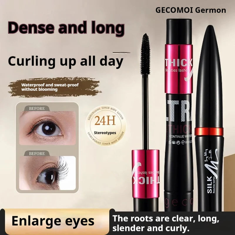Waterproof Long-Lasting Curling Mascara Set with Fiber Infusion - Non-Smudge, Double Tube Design