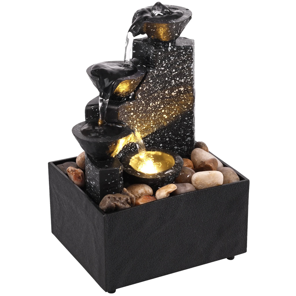 Tabletop Water Fountain with Lights – Relaxation Desk Decor for Home & Office