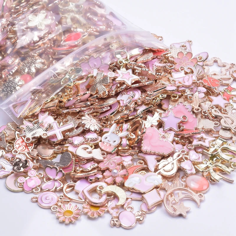 Assorted Heart Rabbit Flower Enamel Charms for Jewelry Making - Bulk DIY Pendant Mix