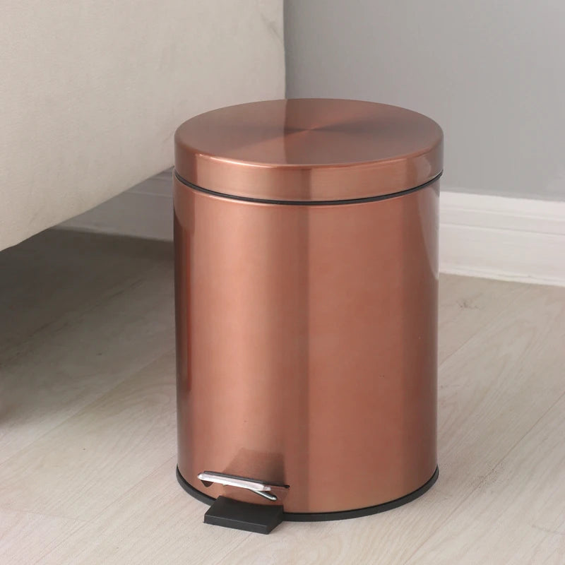 3L Stainless Steel Pedal Trash Can with Close Lid and Removable Inner Bucket - Gold