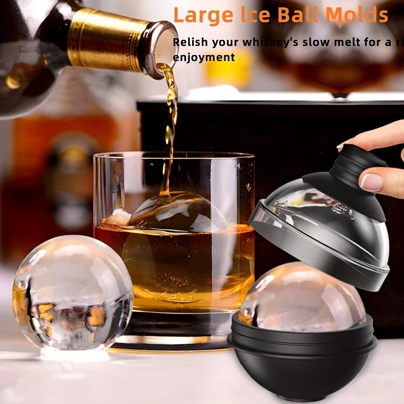 Large 2.4 Inch Silicone Ice Ball Maker for Whiskey & Cocktails with Funnel Lid Set