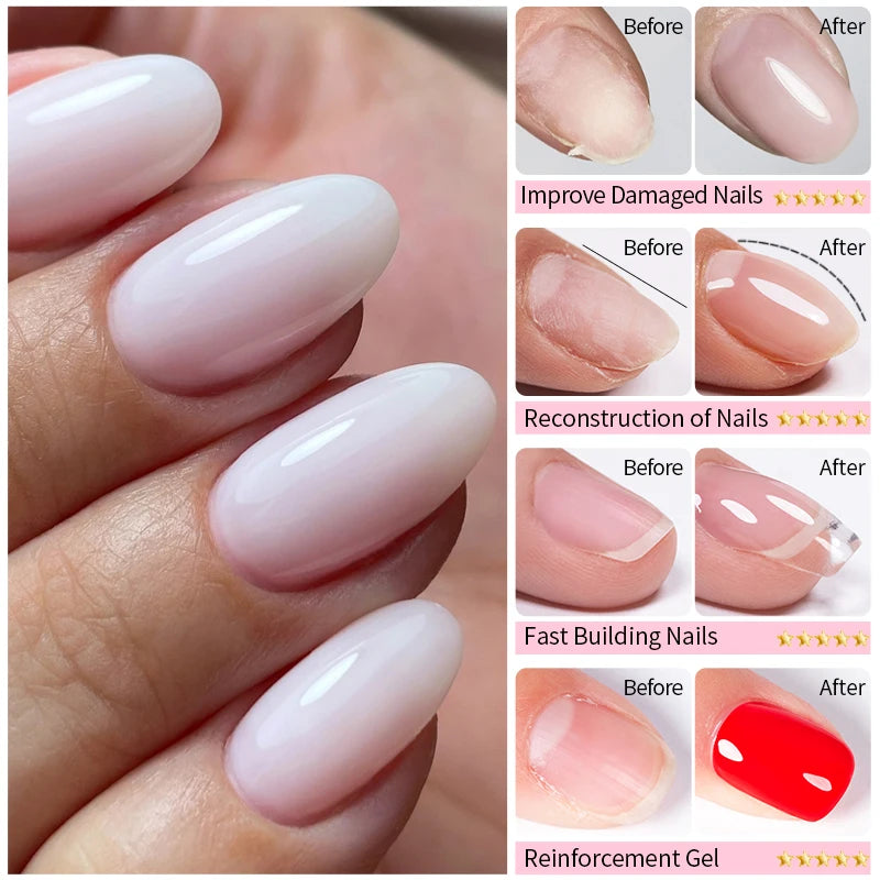 Fiber Rubber Base Gel for Nails - Clear 50ml UV & LED Soak Off Construction Gel