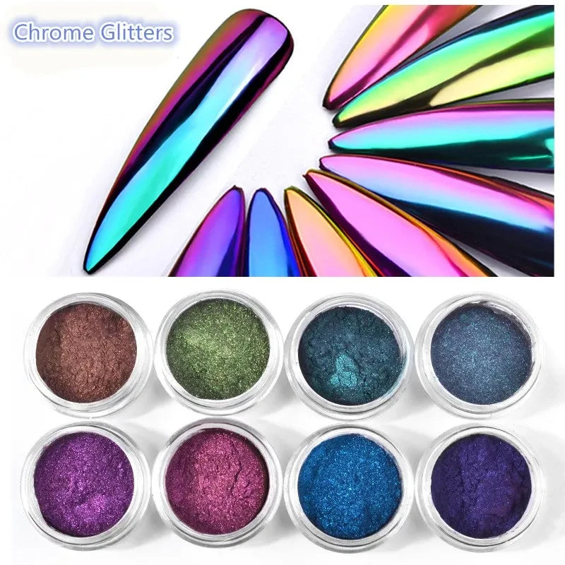 13 Colors Glitter Chameleon Nail Powder Dust for Nail Art Chrome & Metallic Effects