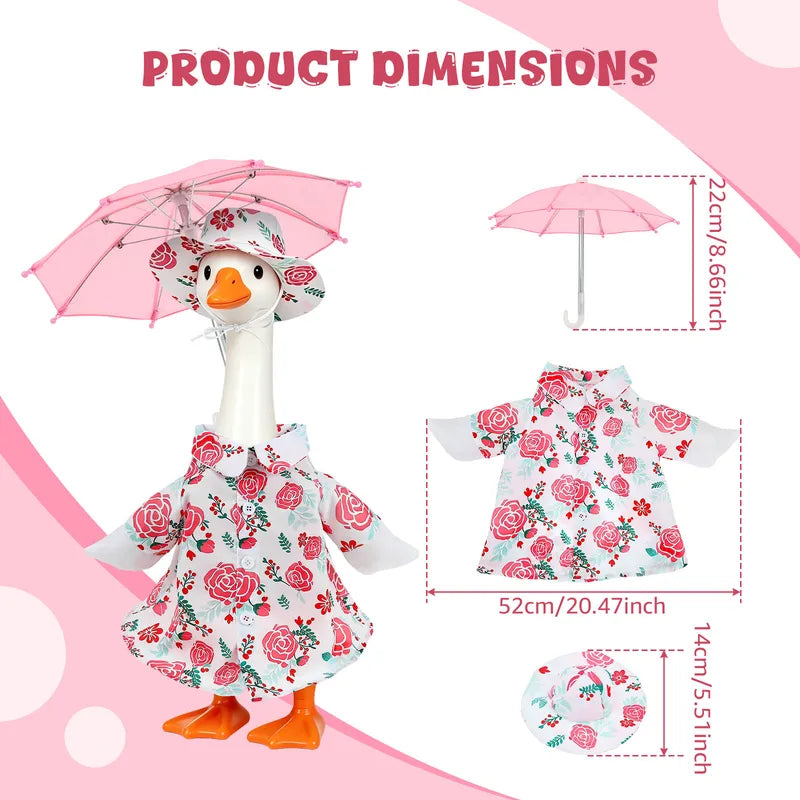 Porch Goose Raincoat Outfit Set with Umbrella & Hat - Garden Decor for 23 Inch Statues