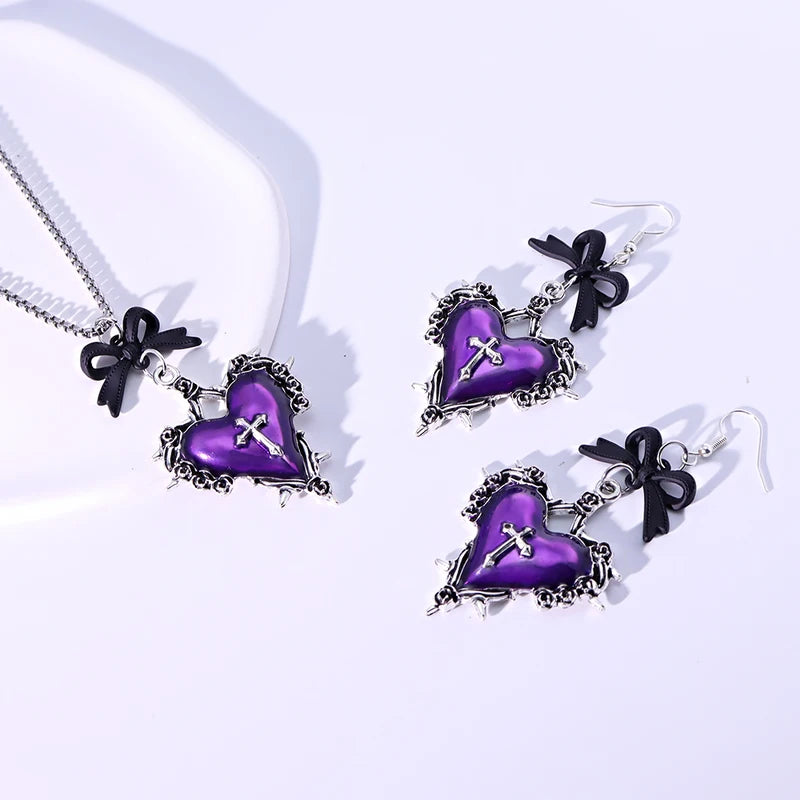 Gothic Cross Heart Necklace for Women, Pagan Witchcraft Jewelry, Choker Pendant Gift
