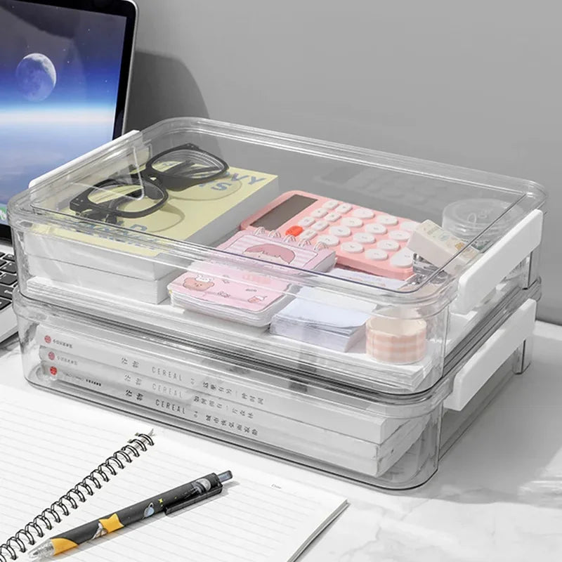 Acrylic Desktop Paper Storage Box with Lid - Clear File Organizer for A4 Documents