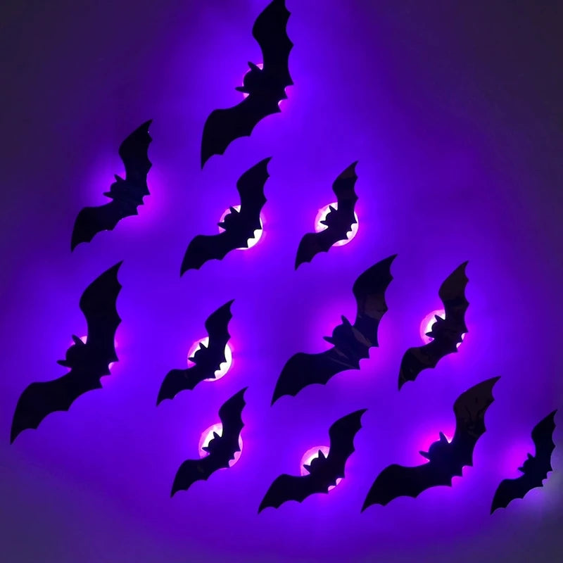 Halloween Bat Night Light Wall Decal Set - 12/24 LED Stereoscopic Party Decor