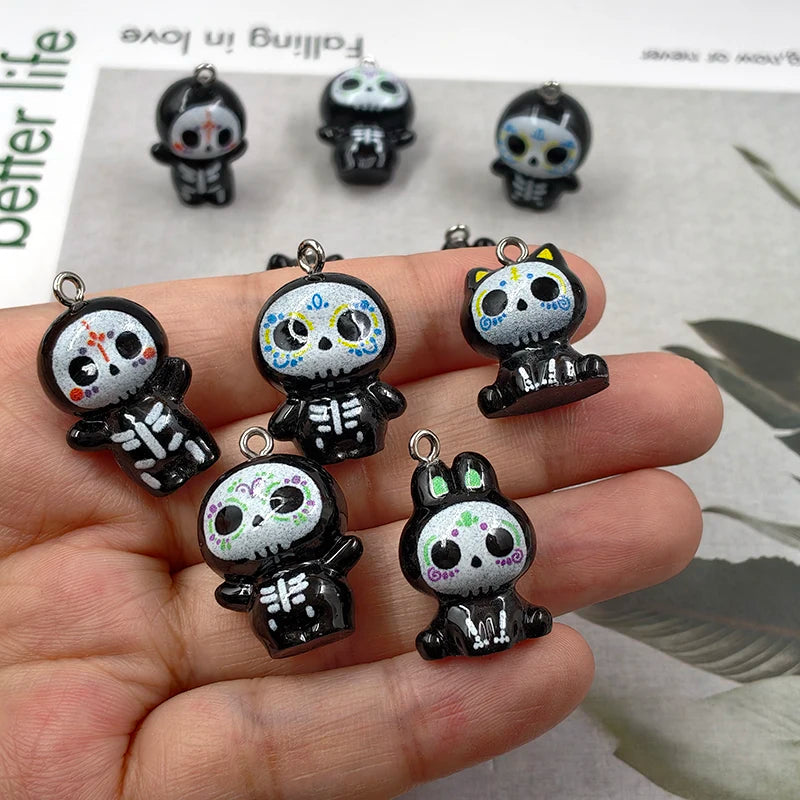 Day of the Dead Skeleton Animal Charms Jewelry Findings 10pcs Halloween Resin Pendants