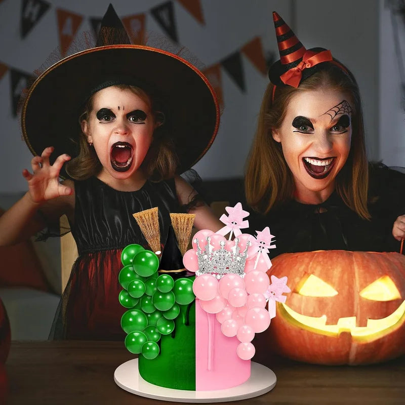 Halloween Witch Party Supplies Cake Decorations Set with Crown and Broom