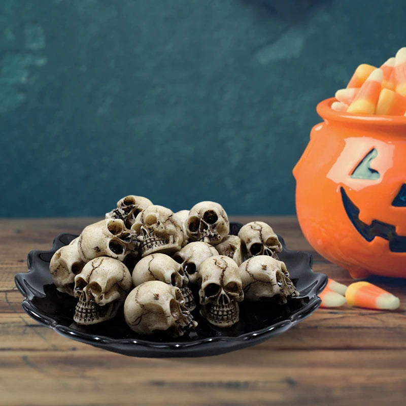 Mini Skull Figurine Set - Halloween Decorative Skeleton Models for Garden & Home