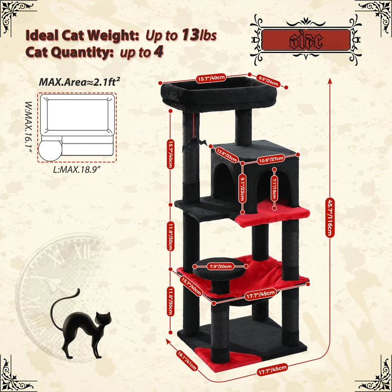 Tall Cat Tree with Large Hammock & Sisal Posts - Indoor Cat Tower