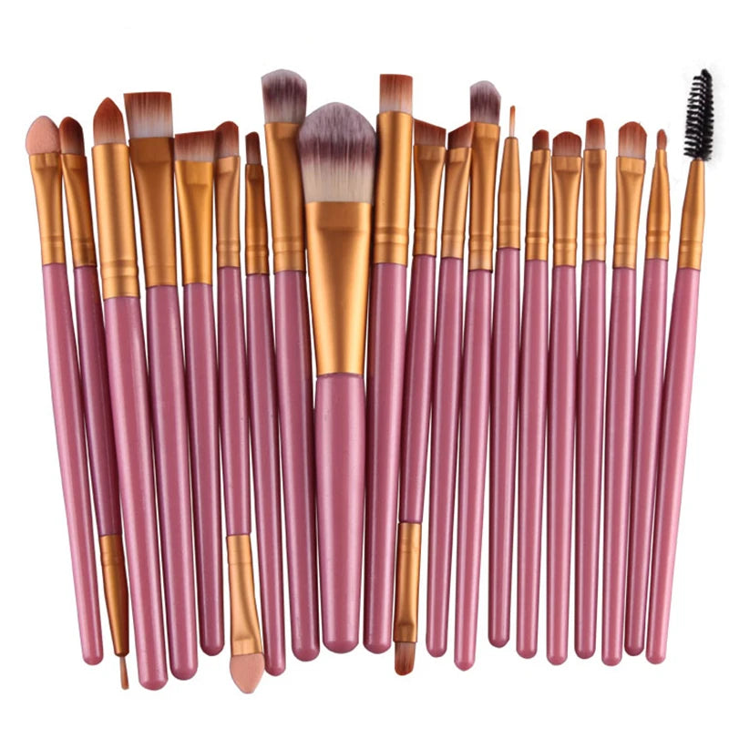 20-Piece Makeup Brush Set with Eye Shadow and Foundation Brushes - Soft Man-made Fibers, Full Collection