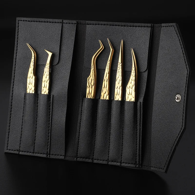 High-Precision False Eyelash Tweezers Set for Eyelash Extension & Nail Art - 6 Pcs