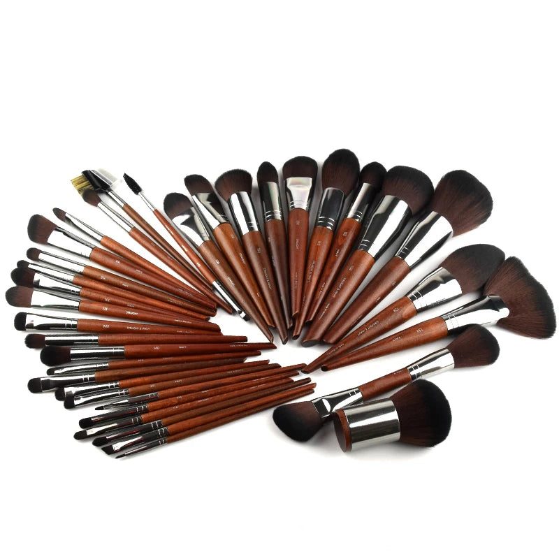 2-Piece Makeup Brush Set - Natural Wood Handle Cosmetic Tools for Face & Eye