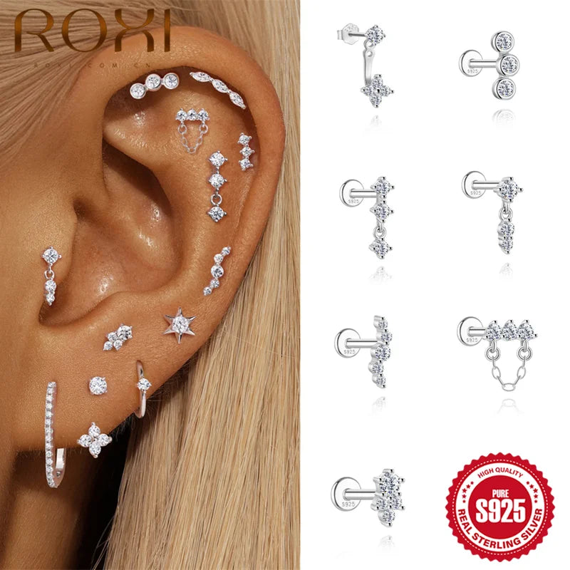 Sterling Silver Moissanite Earrings for Women Star Chain Tassel Stud Jewelry Birthday Gift