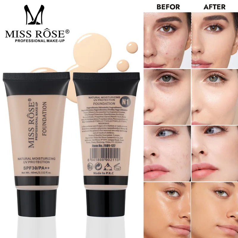 Long Lasting Liquid Foundation with Brightening & Contouring - 60ml Moisturizing Face Makeup