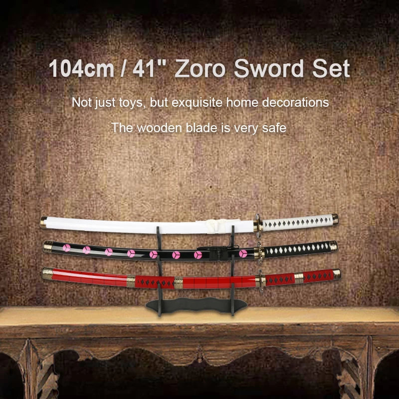 3-Piece Anime Katana Sword Set for Cosplay & Display - Light Bamboo Blades