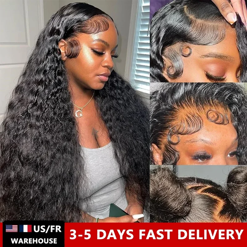 Curly Lace Front Human Hair Wig for Black Women Pre-Plucked Brazilian Deep Wave 13x4 & 13x6 HD Lace Frontal