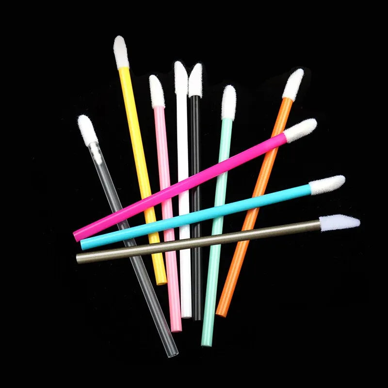 Disposable Lip Brush Set - 50 Nylon Lip Gloss & Lipstick Applicators with Colored Handles