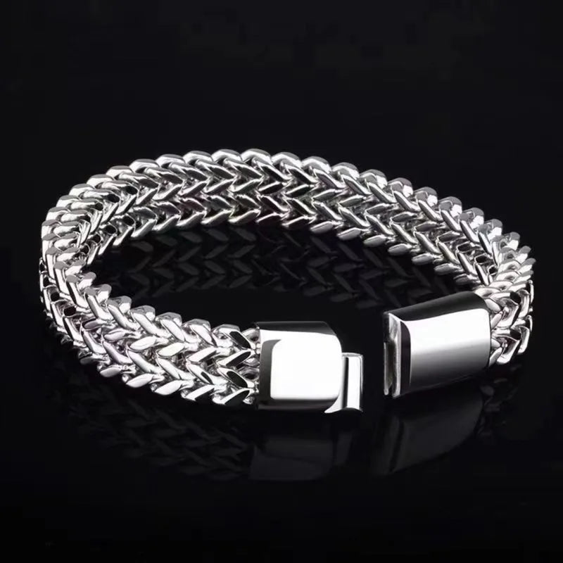 Stainless Steel Braided Double Row Fish Scale Alloy Magnetic Buckle Bracelet with Keel Jewelry