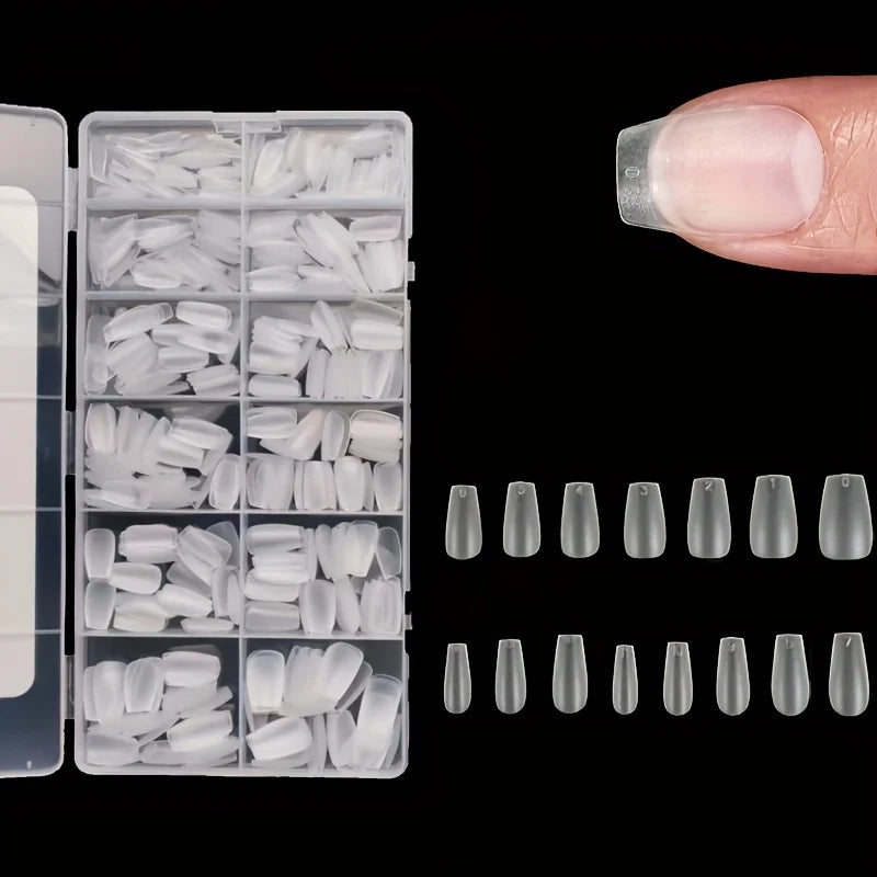 600-Piece Short Almond Nail Tips Set - Pre-Shaped Full Coverage False Nails