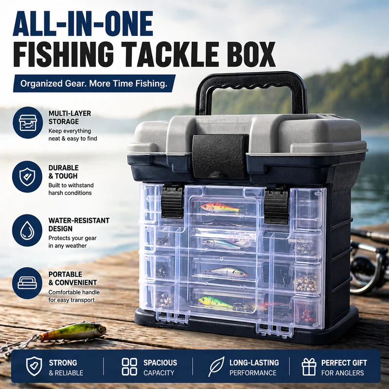 Fishing Tackle Box Kit with Pliers and Lures - Portable Multi-Compartment Organizer