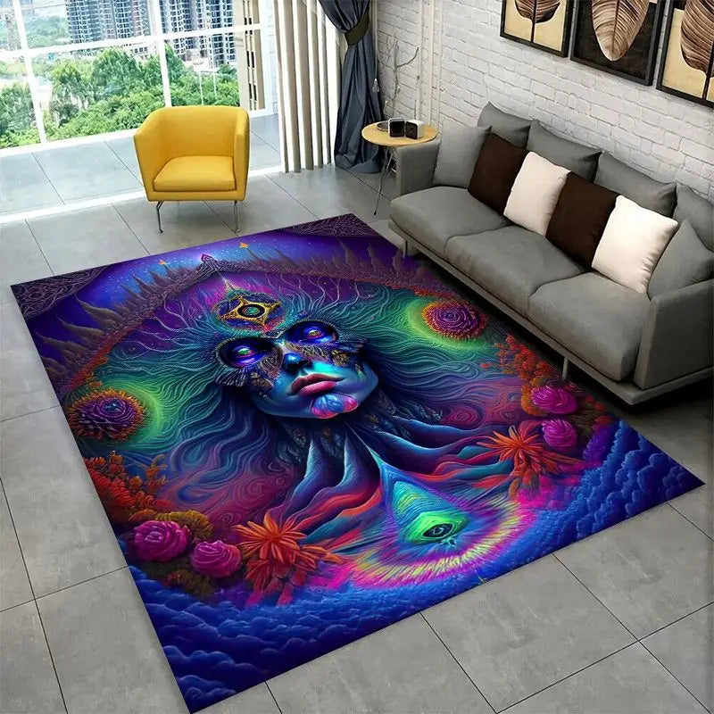 Rainbow Chakra Yoga Mandala Meditation Rug - Non-Slip Carpet for Home & Floor