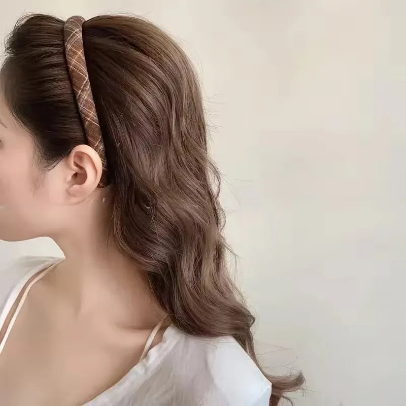 Elegant Plaid Bezel Hairband for Women Retro Headband Girls Vintage Hair Accessories