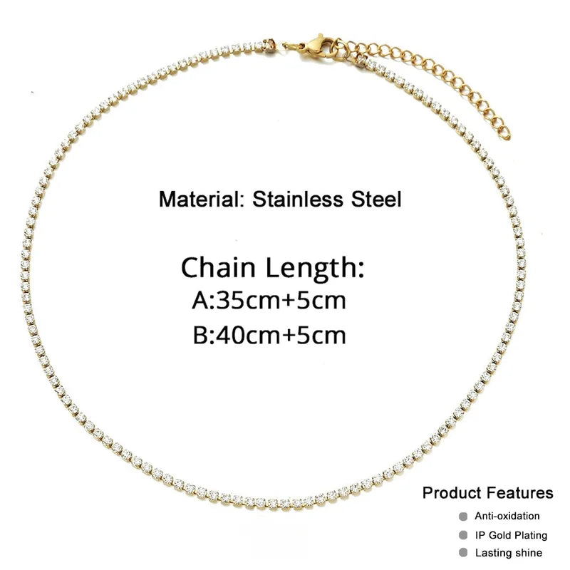 Dainty Tennis Chain Necklace for Women Gold Silver Cubic Zirconia Jewelry Gift