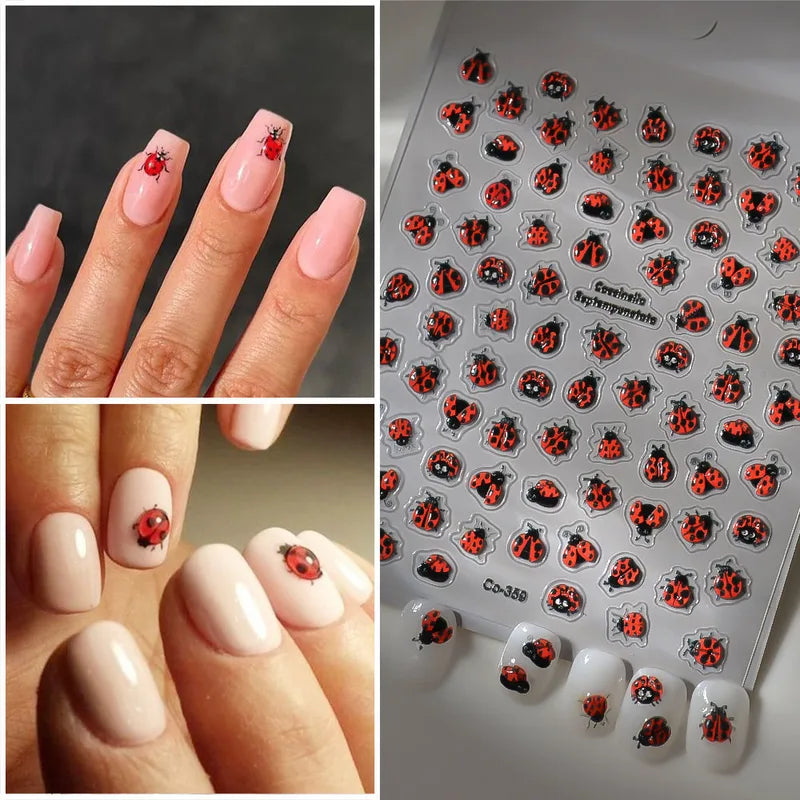 Cute Summer Insect Nail Art Stickers - 5D Embossed Self-Adhesive Decals
