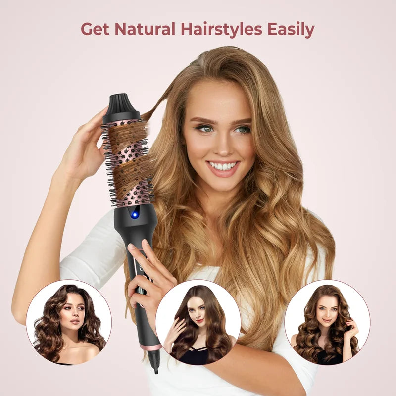 Heated Styling Brush 3-in-1 Ionic Hair Curling & Straightening Tool
