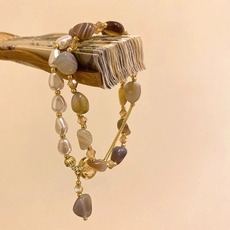 Layered Pearl Bracelet for Women - Summer Crystal Jewelry Gift