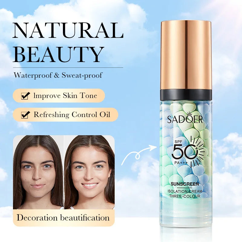 Tri-color Waterproof Face Makeup Primer & Contour Cream 40g - Natural Base