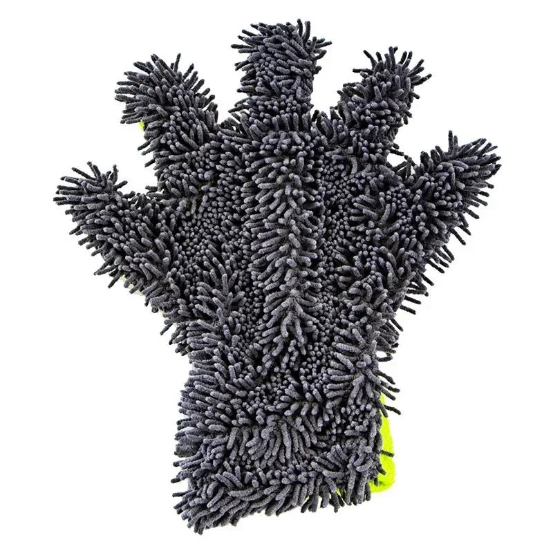 Microfiber Car Wash Gloves Dual-Sided Scratch-Free Cleaning Tool - Green & Gray