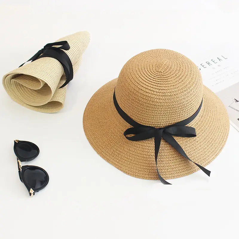 Women's Foldable Straw Sun Hat UPF 50+ Wide Brim Beach Hat for Sun Protection