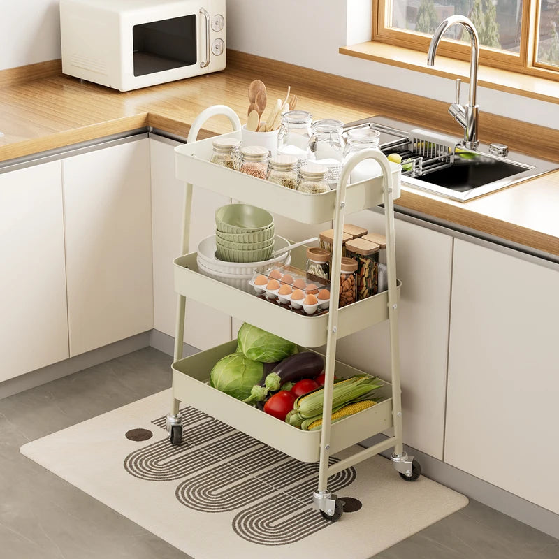 3-Tier Metal Storage Cart with Lockable Wheels - Mobile Utility Organizer for Kitchen, Home & Office