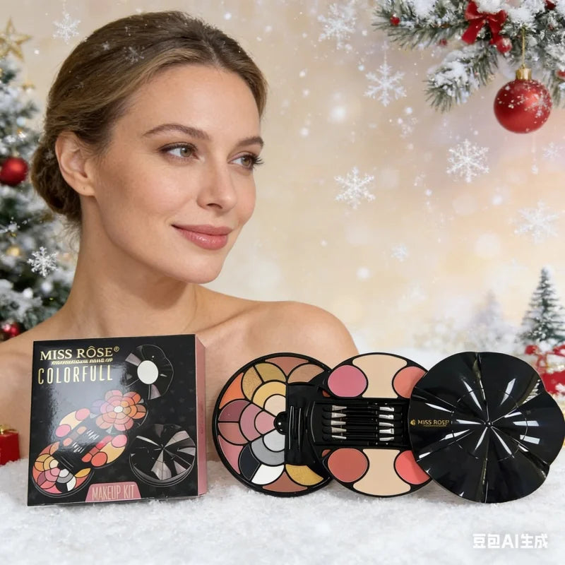 Multicolor Pigmented Makeup Palette with Travel Brush Set for Women - Long-Lasting & Waterproof
