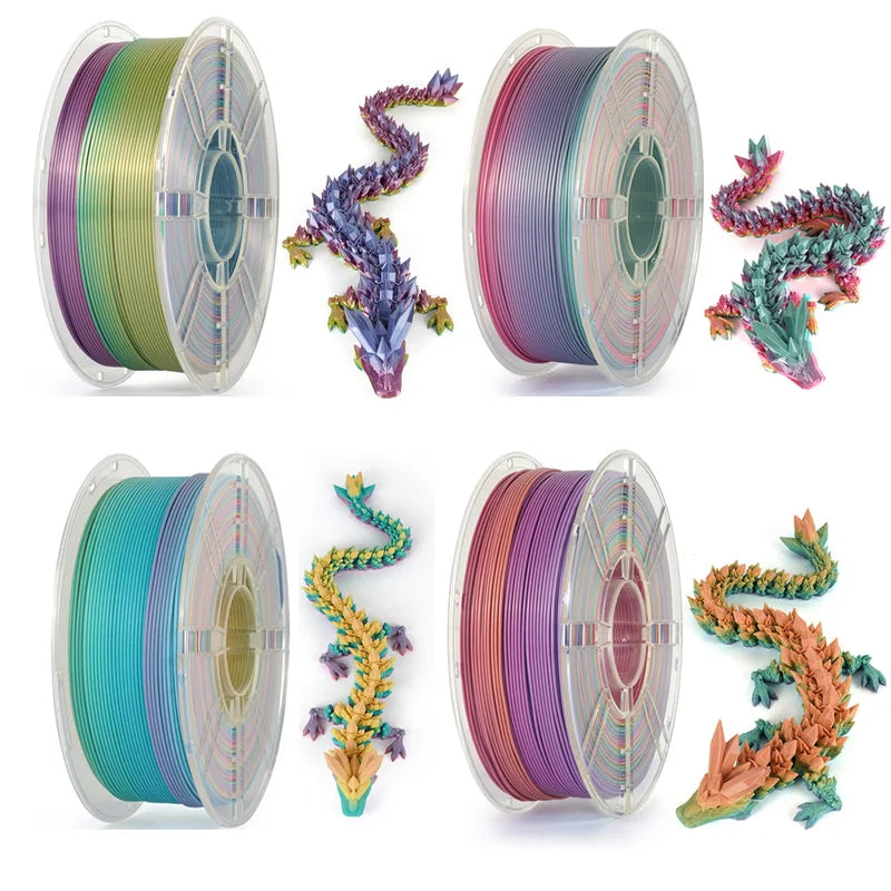 Rainbow Silk PLA 3D Printer Filament - Multi-Color Gradient 1.75mm
