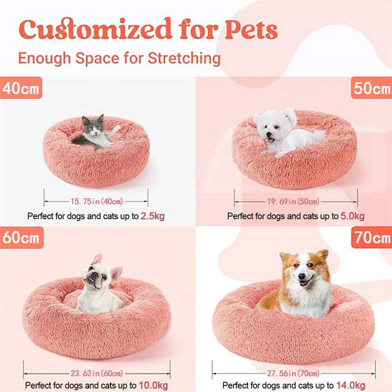 Soft Plush Pet Bed for Cats and Small Dogs - Warm Donut Shape, Washable