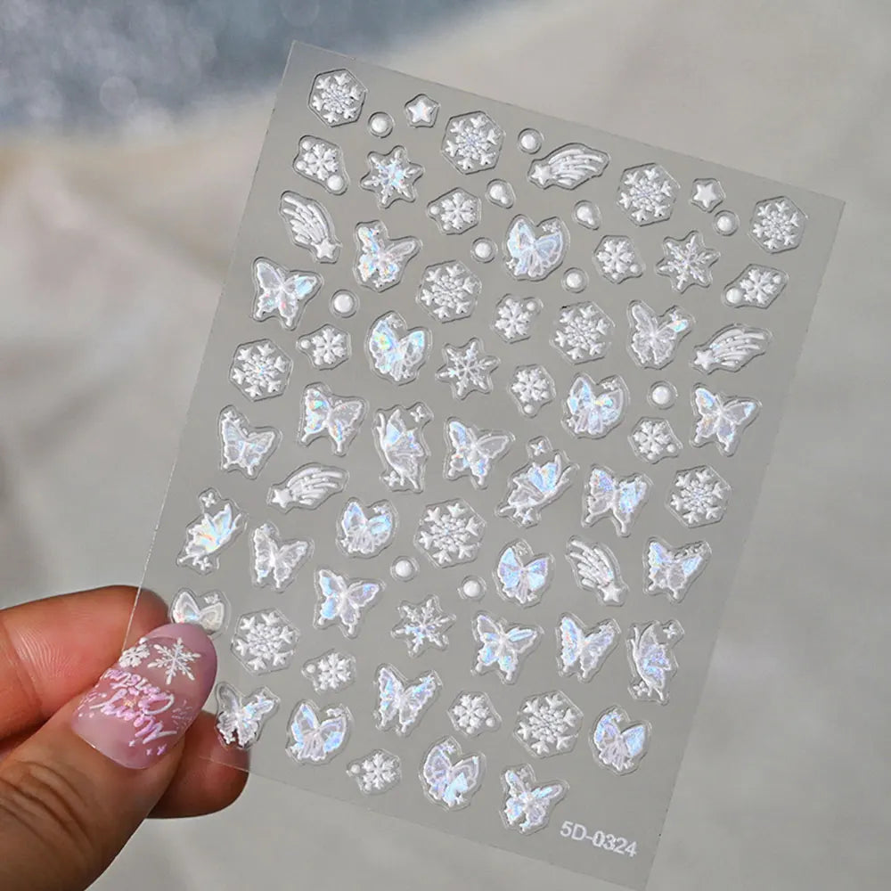 Pink Purple Aurora Shell Butterfly Nail Stickers - Shiny Laser 3D Decals for Nail Art